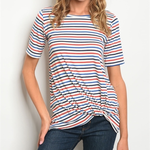 1 left ✨ Short sleeve striped drape striped tee - Picture 2 of 3